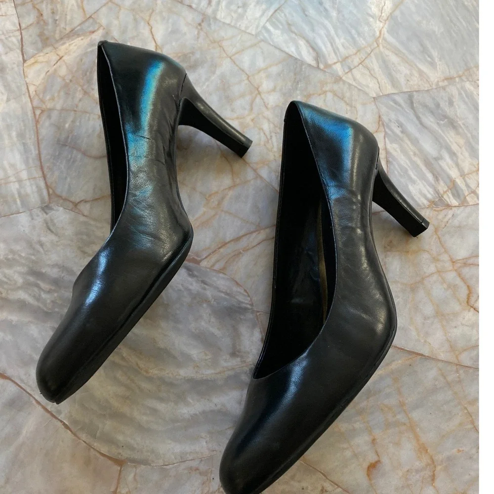 Lauren Ralph Lauren Harper Black Leather Round Toe Stiletto Pumps 7B 11739 E 14